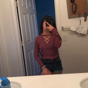 Maroon and white stripped top